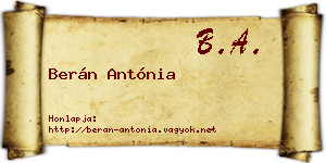 Berán Antónia névjegykártya